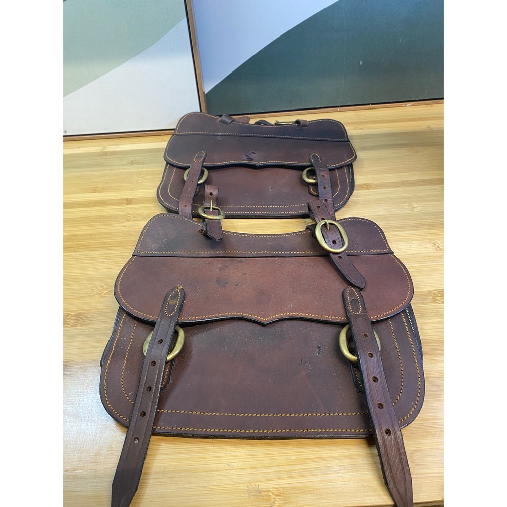 Unbranded Leather Saddlebags Unisex OS Dark Brown Western Biker Panniers